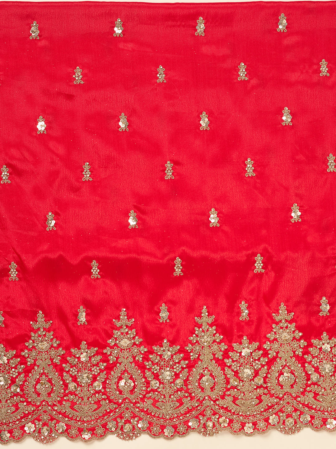 Red Zariwork (Gold) Chinon Unstitched Salwar Suit
