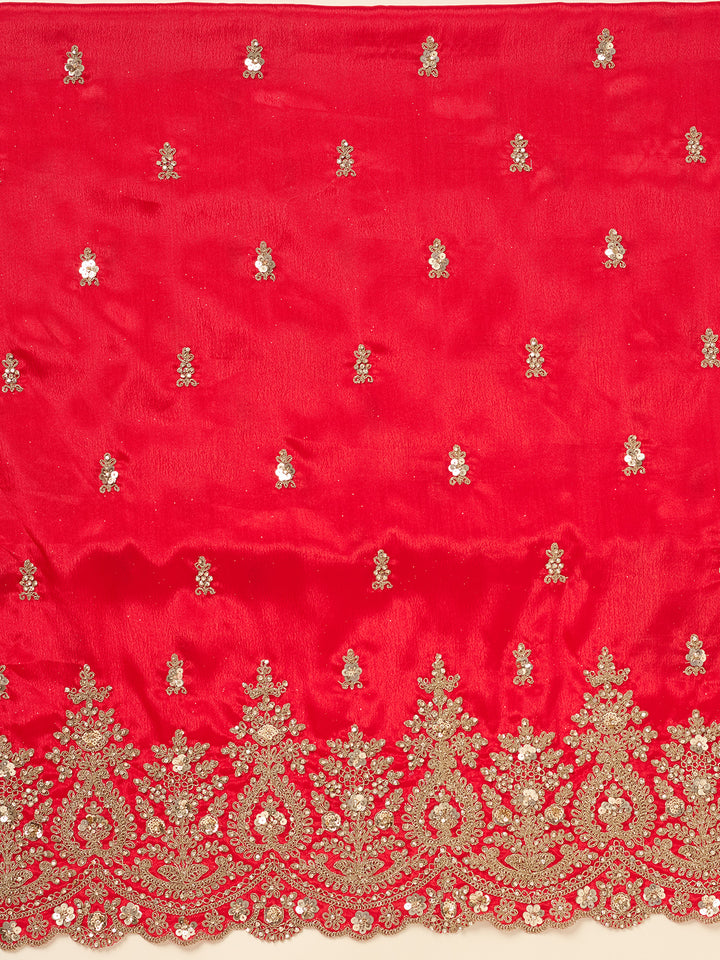 Red Zariwork (Gold) Chinon Unstitched Salwar Suit