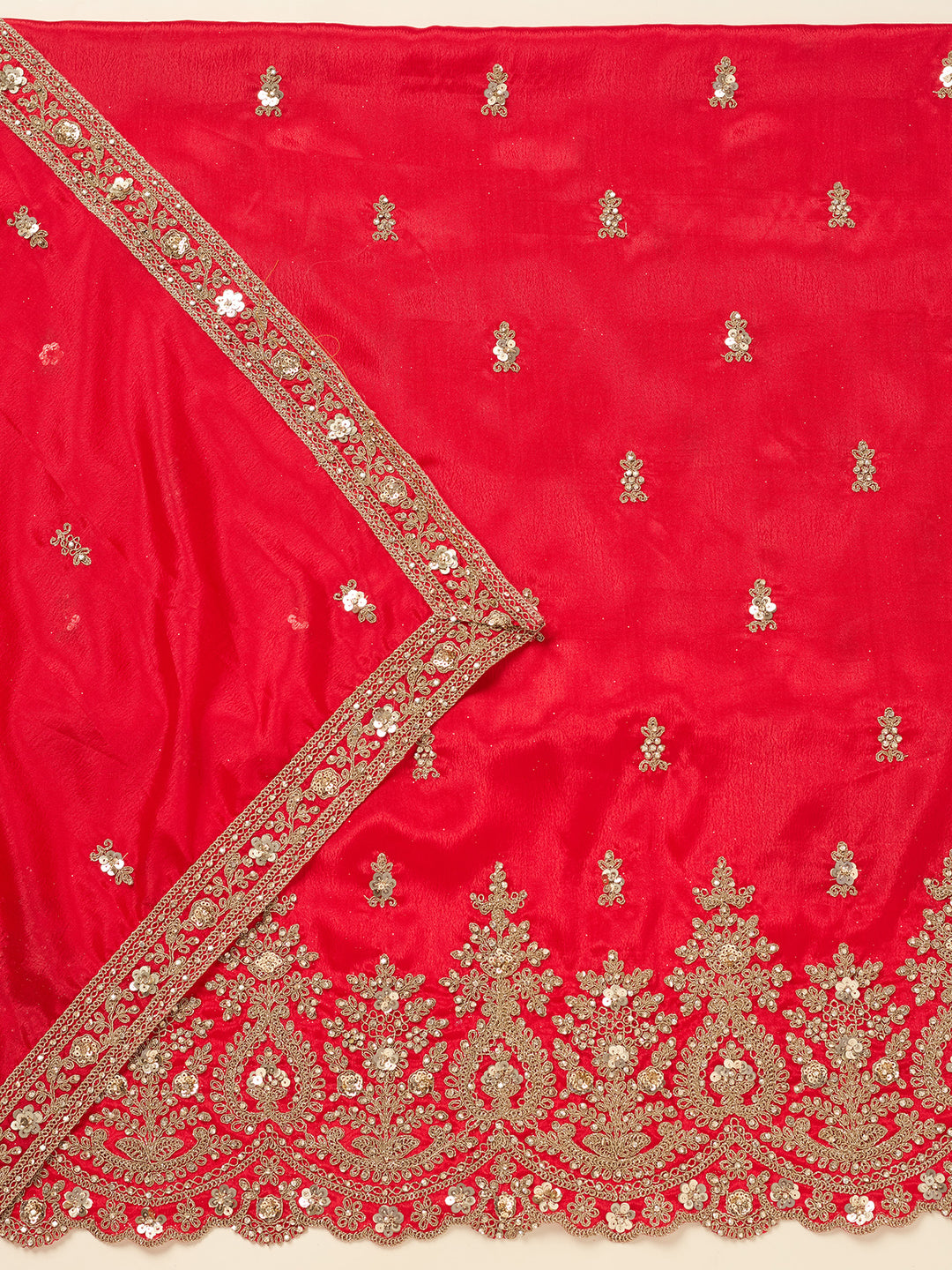 Red Zariwork (Gold) Chinon Unstitched Salwar Suit