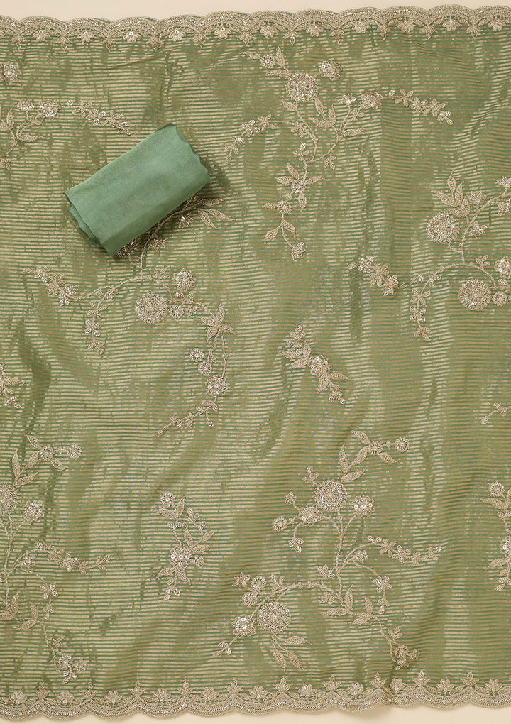 Pista Green Zariwork (Gold) Tissue Unstitched Salwar Suit