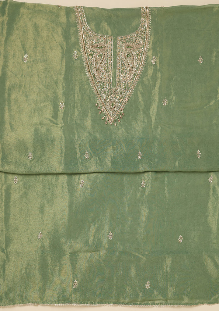 Pista Green Zariwork (Gold) Tissue Unstitched Salwar Suit