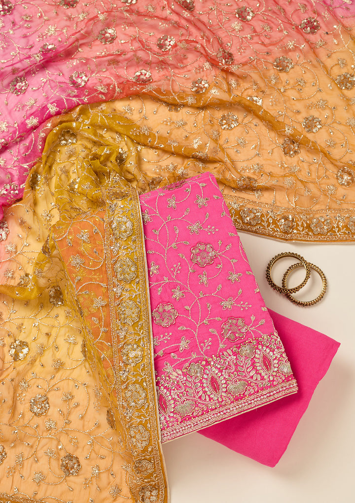 Pink Zariwork Georgette Unstitched Salwar Suit