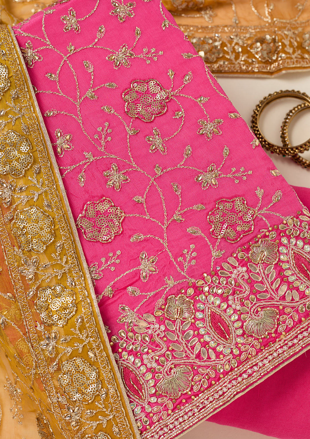 Pink Zariwork Georgette Unstitched Salwar Suit