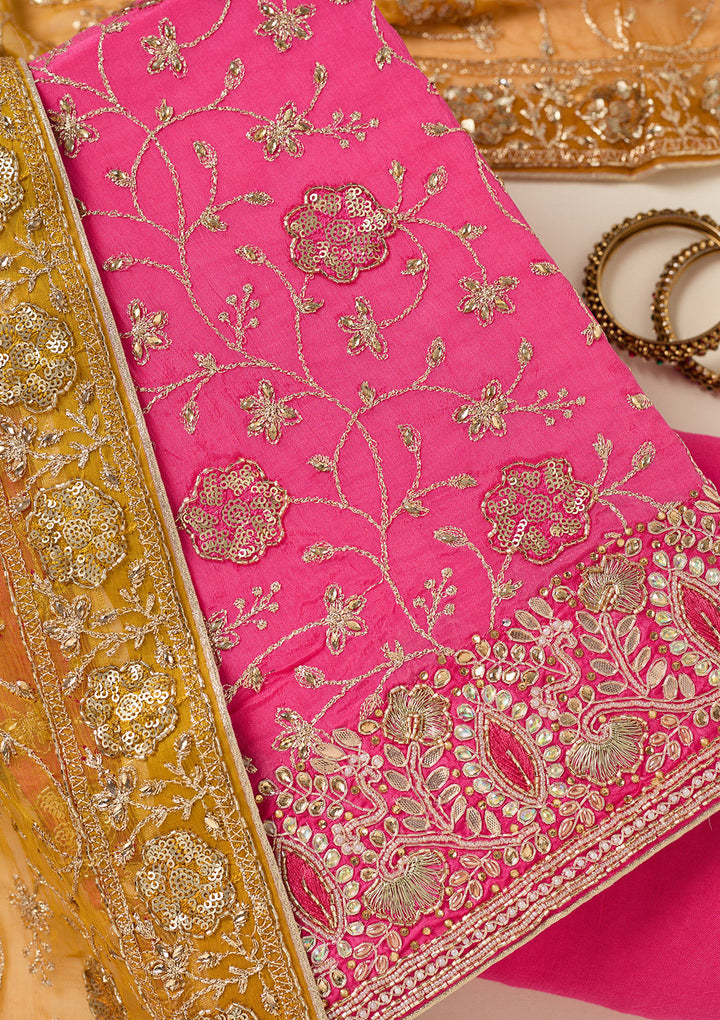 Pink Zariwork Georgette Unstitched Salwar Suit