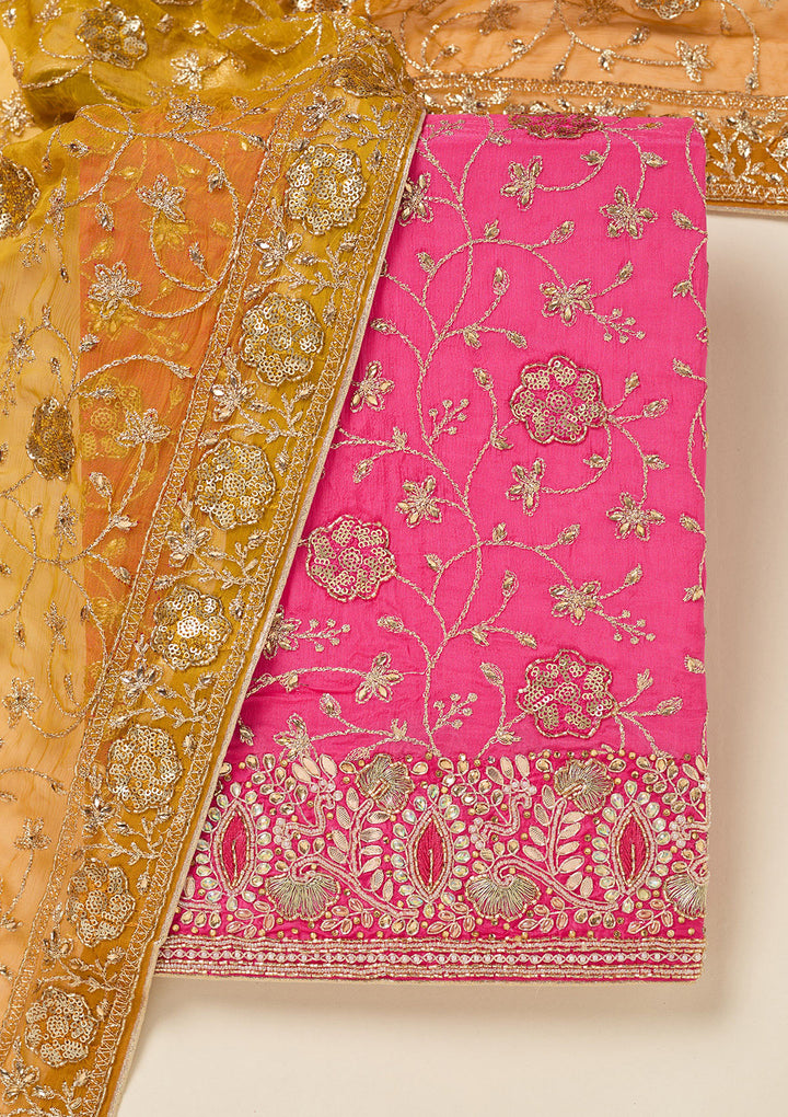 Pink Zariwork Georgette Unstitched Salwar Suit