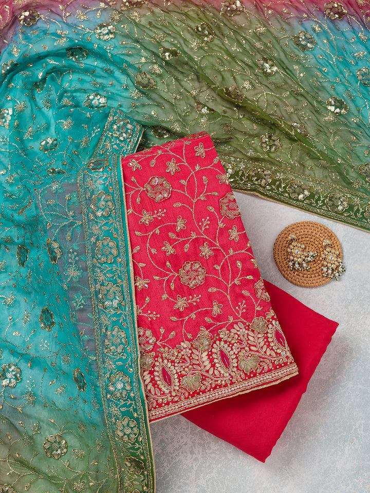 Rani Pink Zariwork Georgette Unstitched Salwar Suit