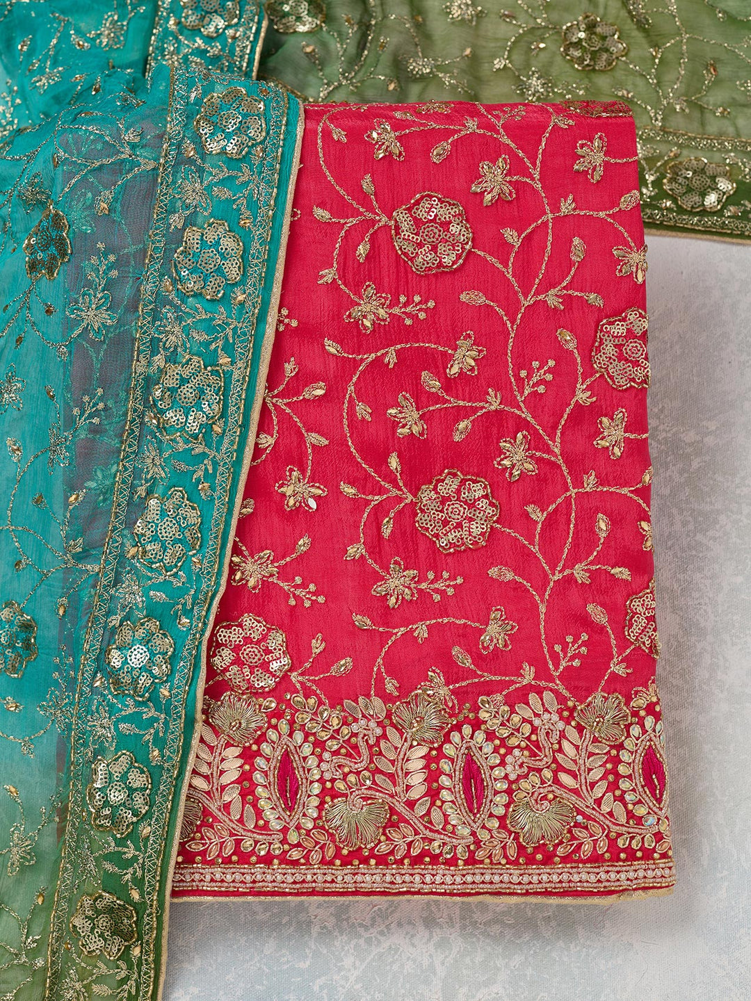 Rani Pink Zariwork Georgette Unstitched Salwar Suit