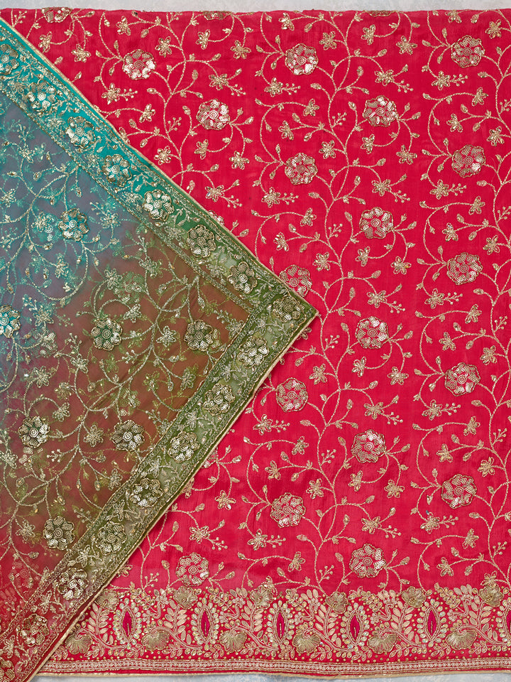 Rani Pink Zariwork Georgette Unstitched Salwar Suit