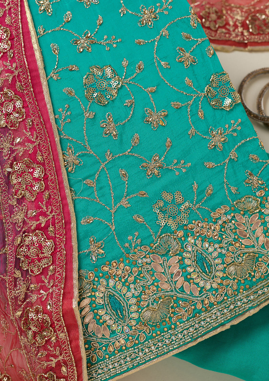 Turquoise Blue Zariwork Georgette Unstitched Salwar Suit