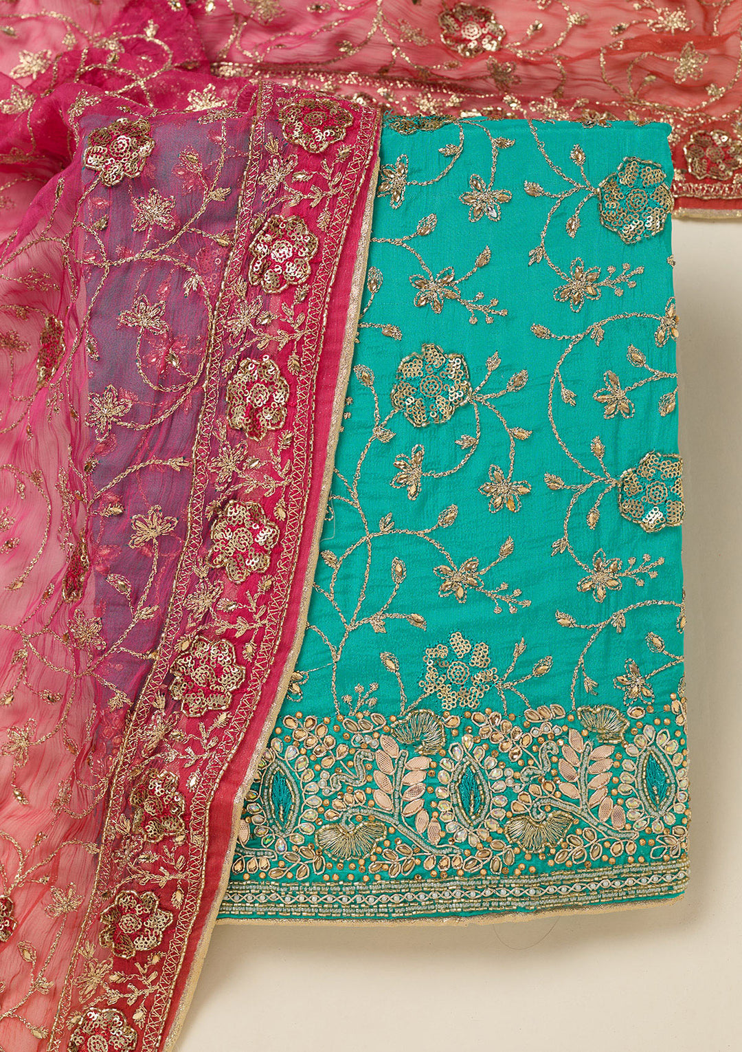 Turquoise Blue Zariwork Georgette Unstitched Salwar Suit
