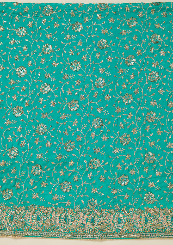 Turquoise Blue Zariwork Georgette Unstitched Salwar Suit