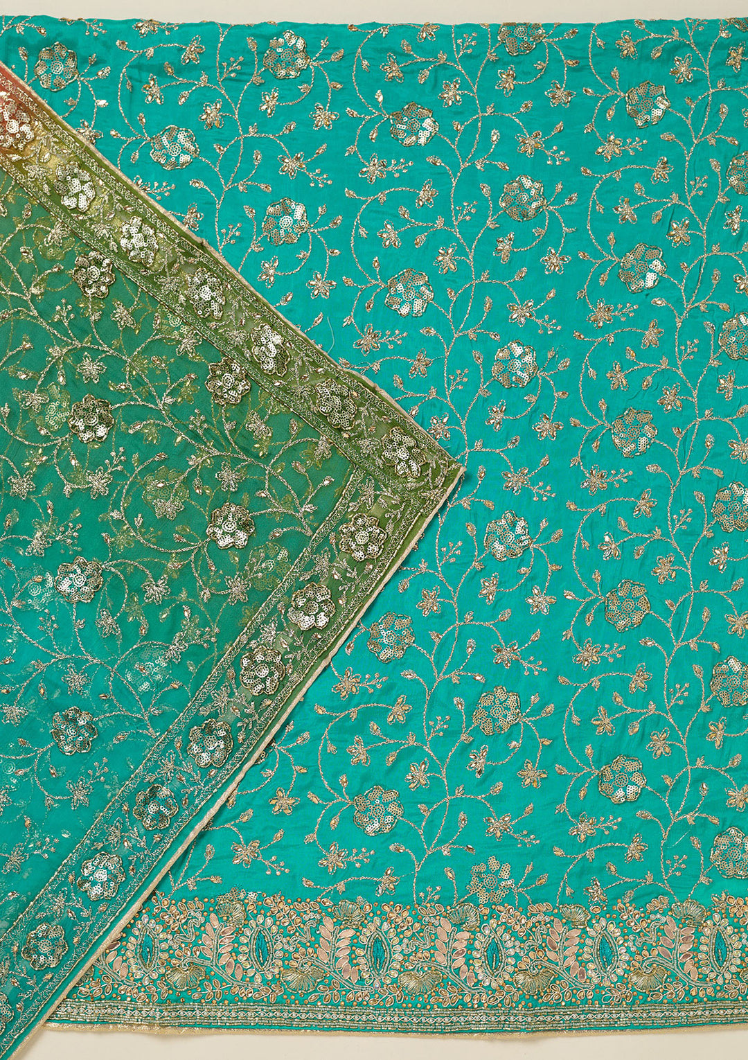 Turquoise Blue Zariwork Georgette Unstitched Salwar Suit