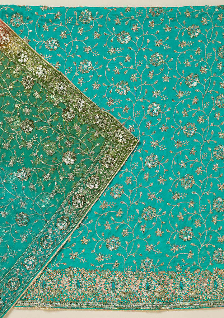 Turquoise Blue Zariwork Georgette Unstitched Salwar Suit