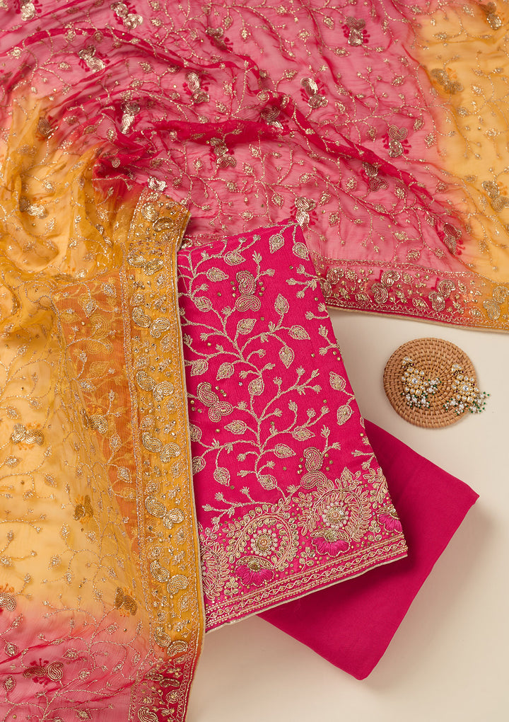 Rani Pink Zariwork Georgette Unstitched Salwar Suit