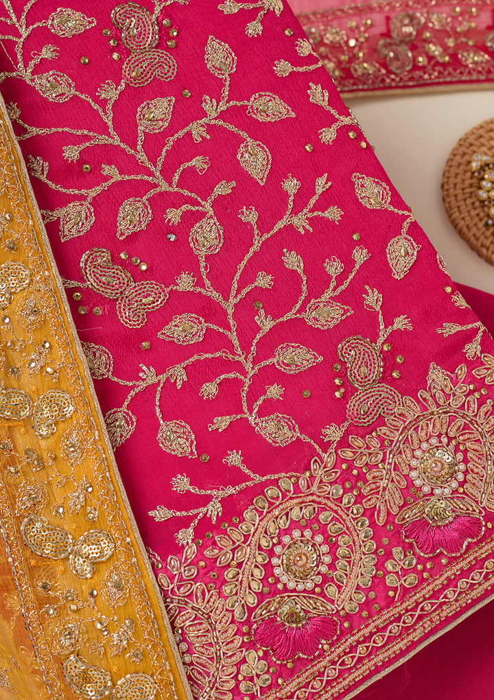 Rani Pink Zariwork Georgette Unstitched Salwar Suit