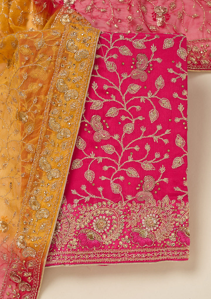 Rani Pink Zariwork Georgette Unstitched Salwar Suit