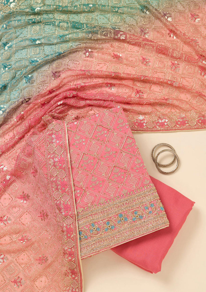 Onion Pink Zardozi (Gold) Georgette Unstitched Salwar Suit