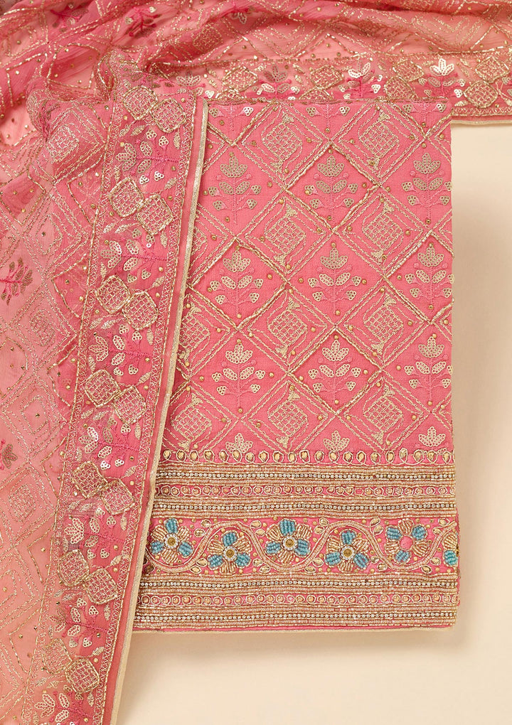 Onion Pink Zardozi (Gold) Georgette Unstitched Salwar Suit
