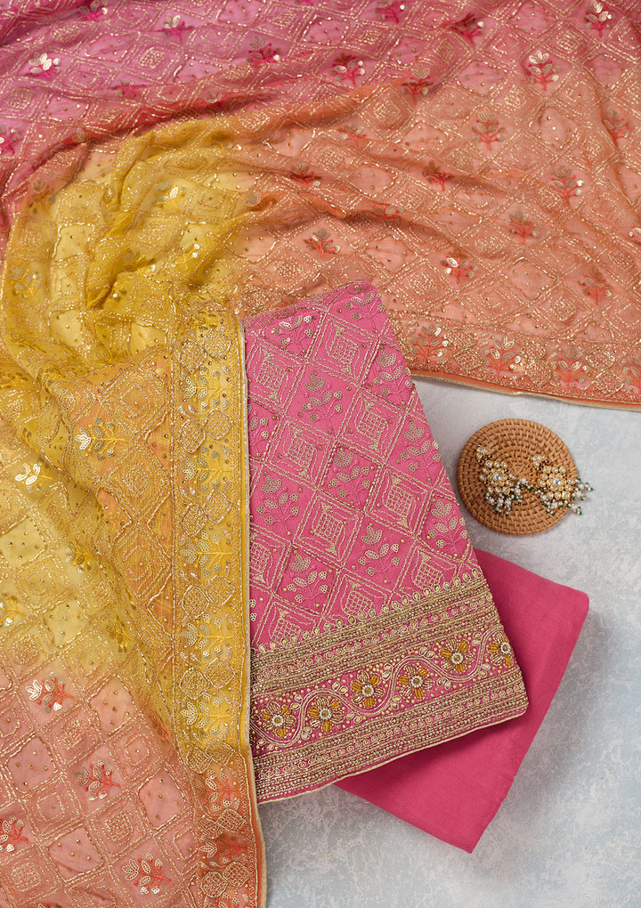 Pink Zariwork Georgette Unstitched Salwar Suit
