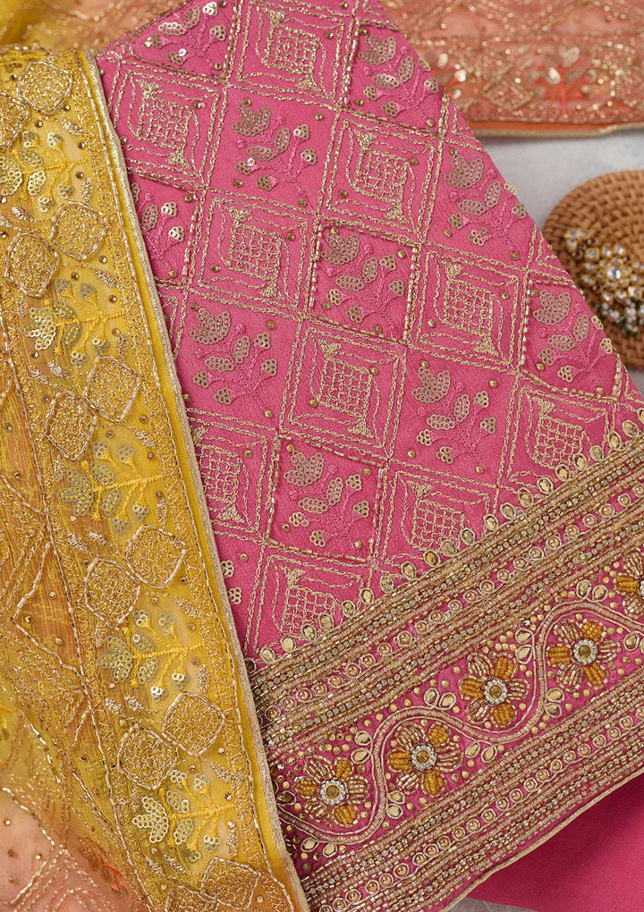 Pink Zariwork Georgette Unstitched Salwar Suit