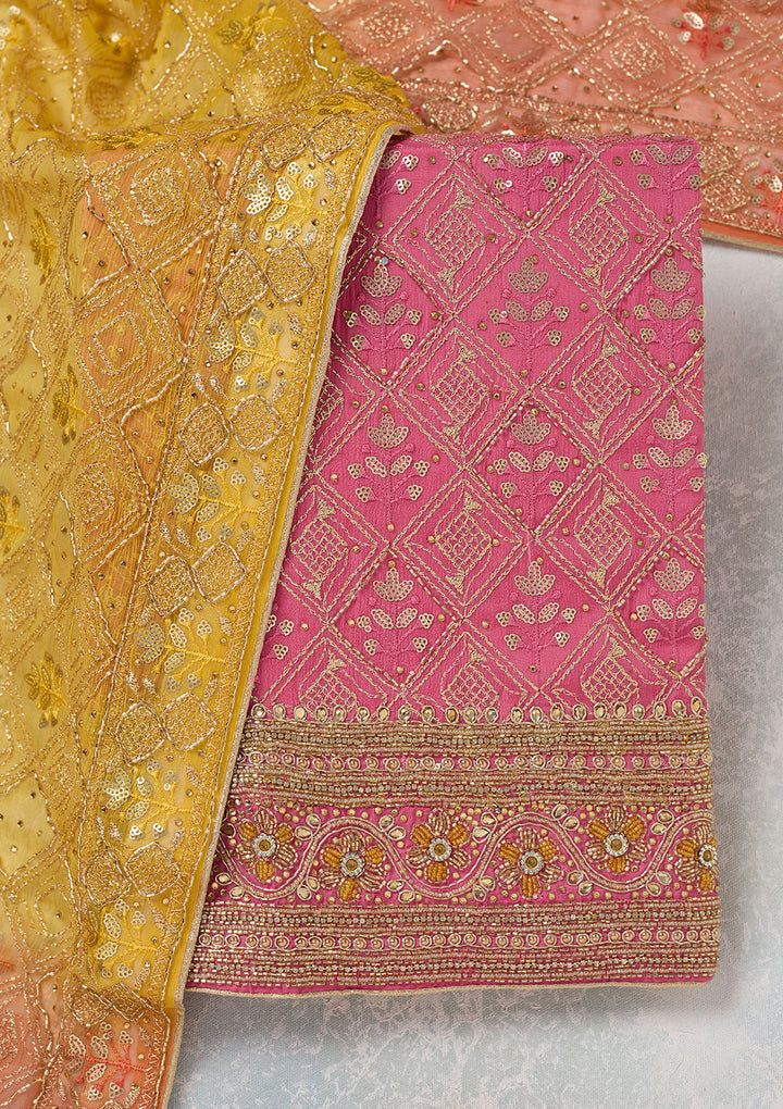 Pink Zariwork Georgette Unstitched Salwar Suit
