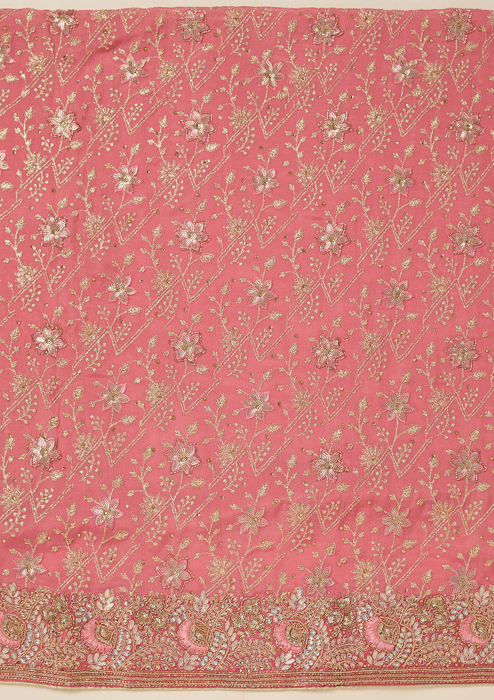 Peach Zariwork Georgette Unstitched Salwar Suit