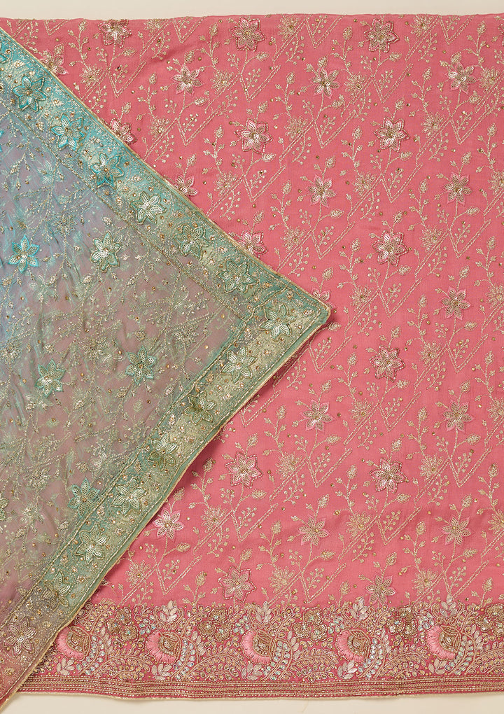 Peach Zariwork Georgette Unstitched Salwar Suit