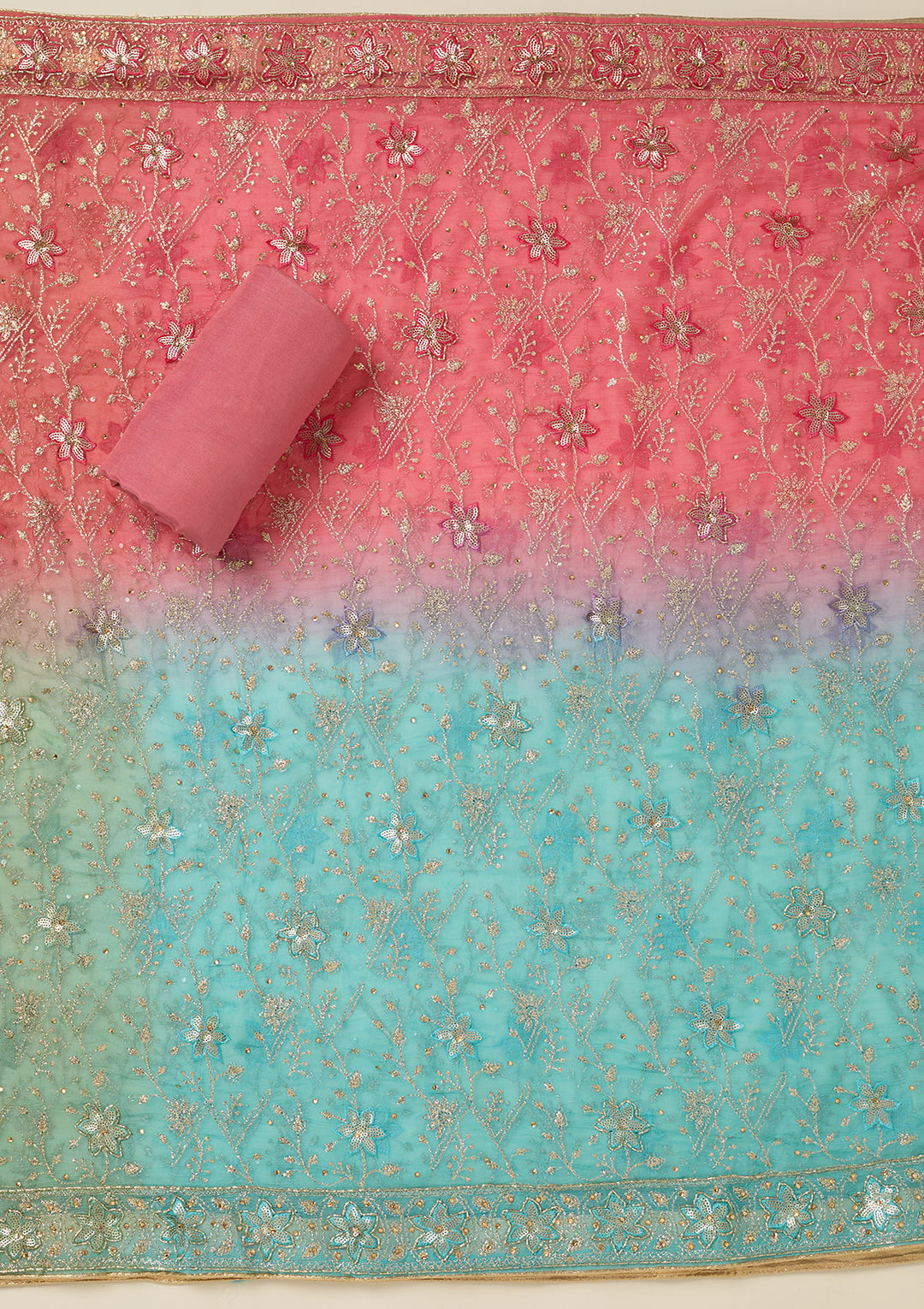 Peach Zariwork Georgette Unstitched Salwar Suit