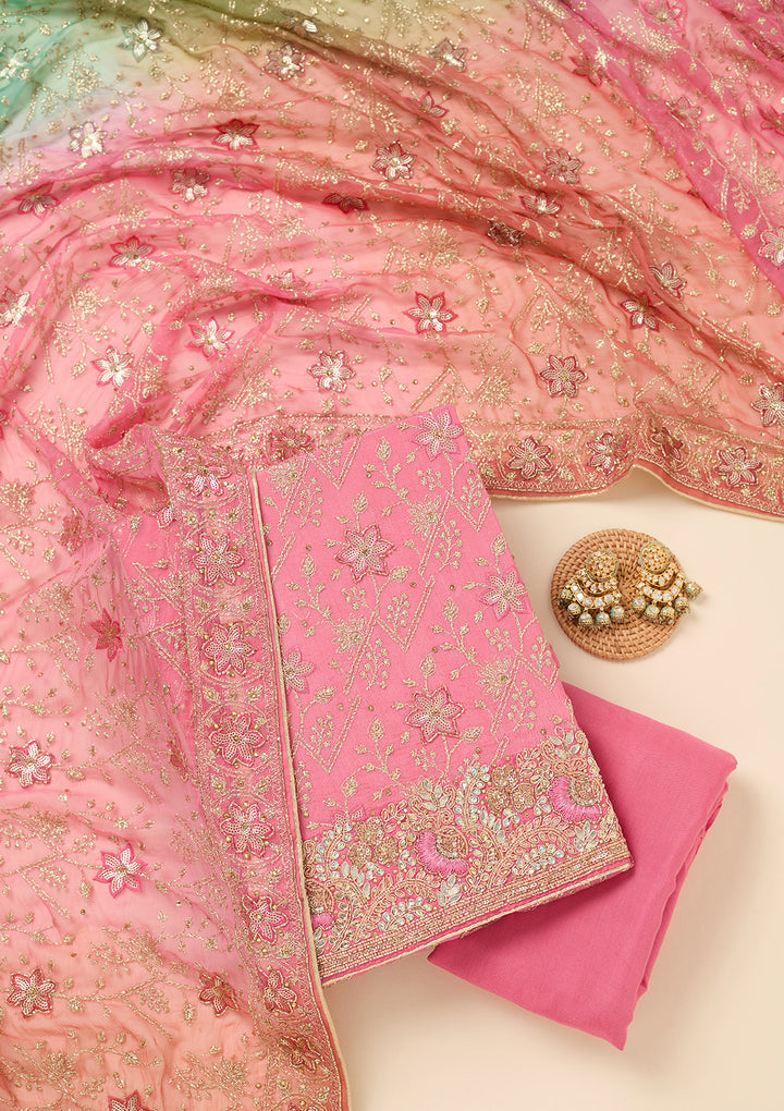Pink Zariwork Georgette Unstitched Salwar Suit