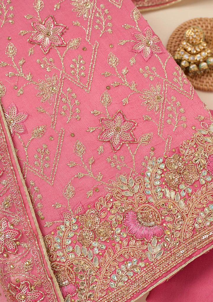 Pink Zariwork Georgette Unstitched Salwar Suit