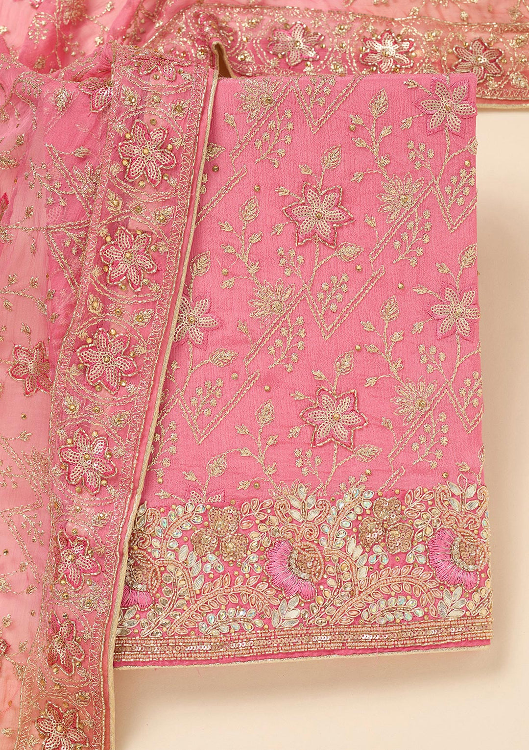 Pink Zariwork Georgette Unstitched Salwar Suit