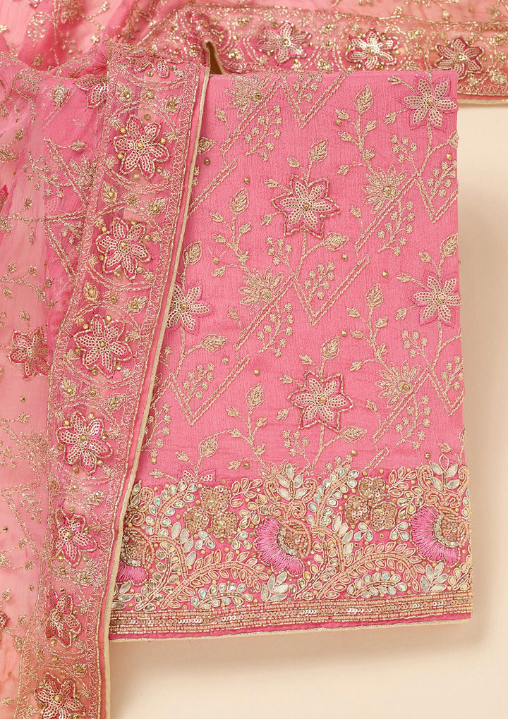 Pink Zariwork Georgette Unstitched Salwar Suit