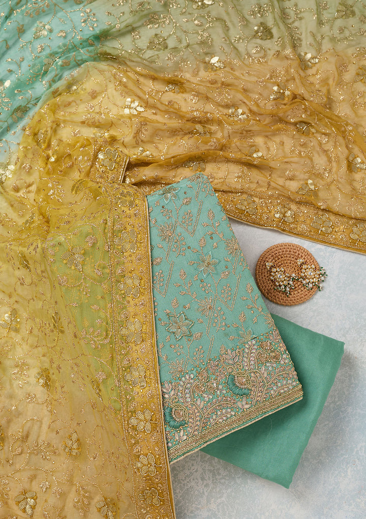 Sea Green Zariwork Georgette Unstitched Salwar Suit