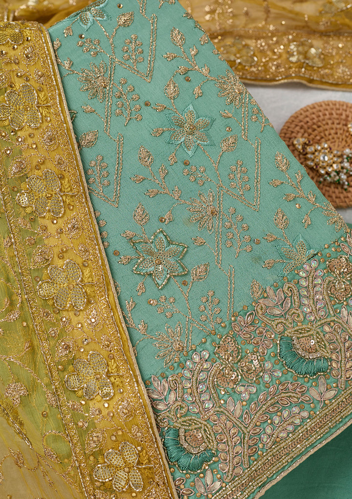 Sea Green Zariwork Georgette Unstitched Salwar Suit