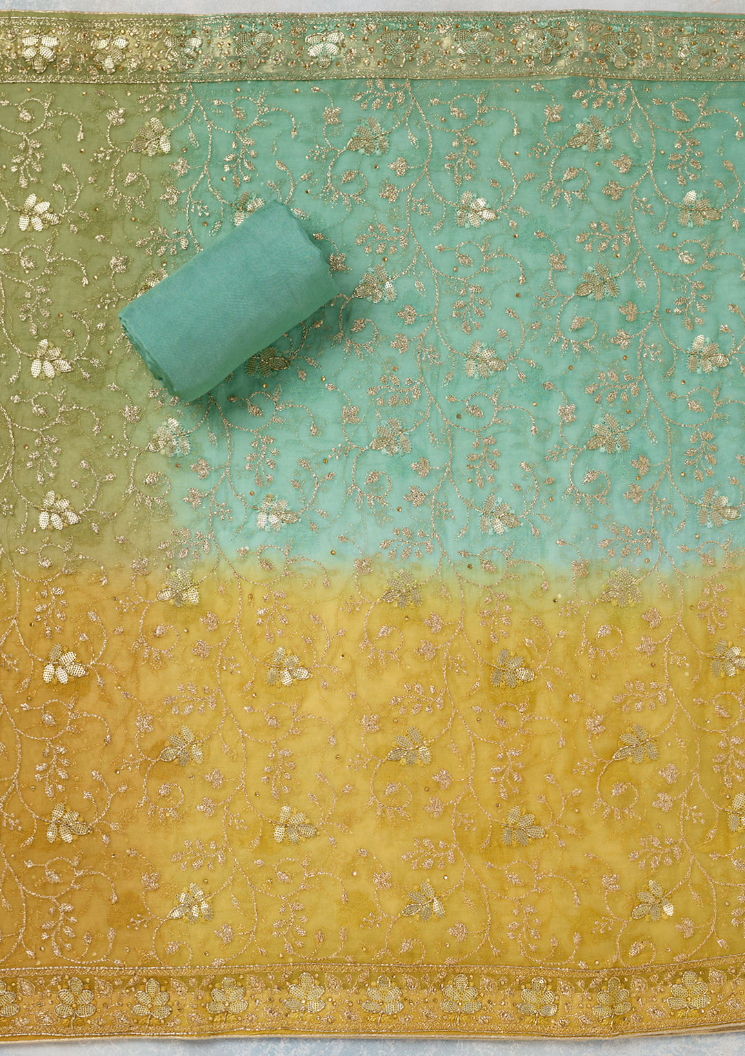 Sea Green Zariwork Georgette Unstitched Salwar Suit