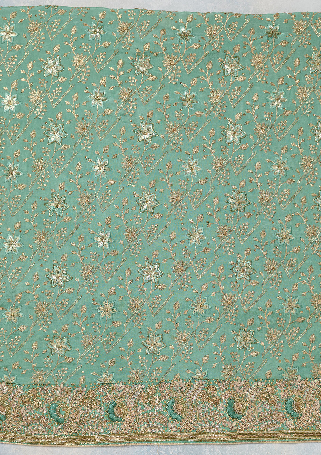 Sea Green Zariwork Georgette Unstitched Salwar Suit