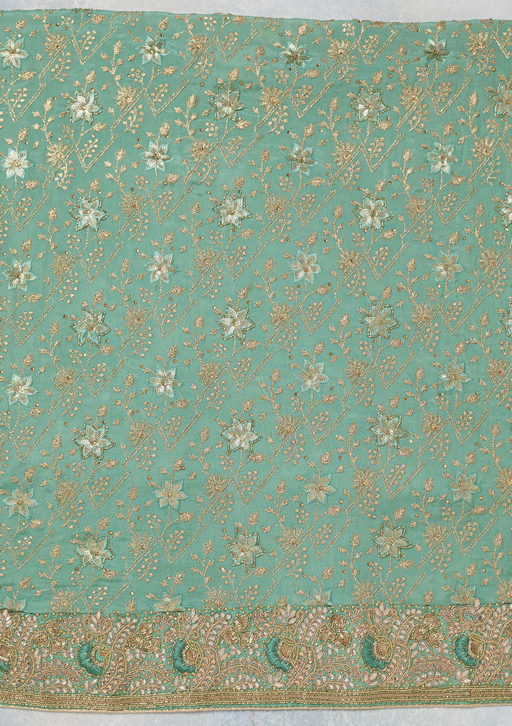 Sea Green Zariwork Georgette Unstitched Salwar Suit