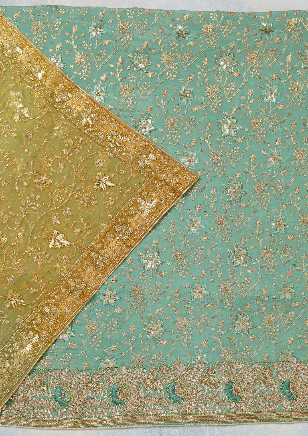 Sea Green Zariwork Georgette Unstitched Salwar Suit