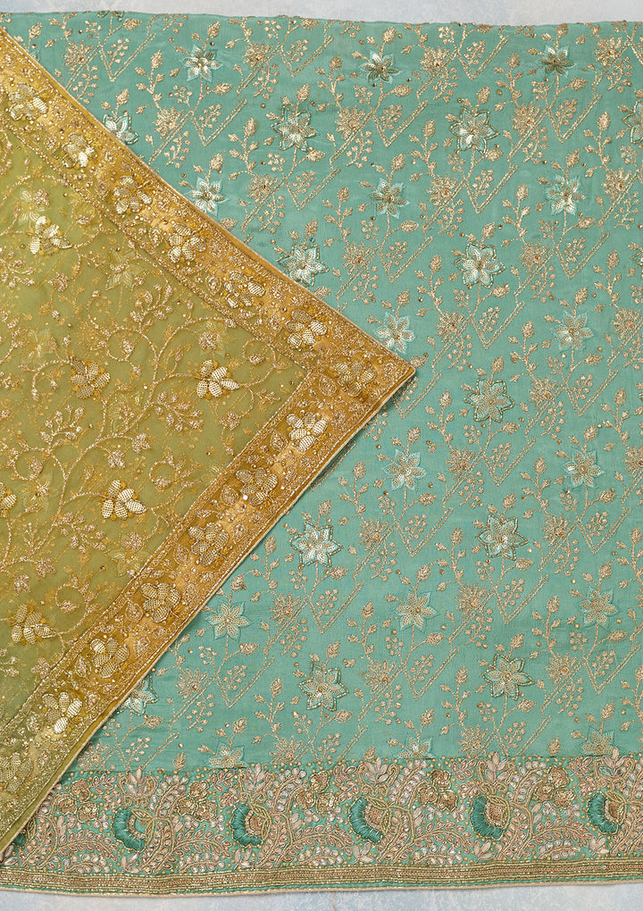 Sea Green Zariwork Georgette Unstitched Salwar Suit