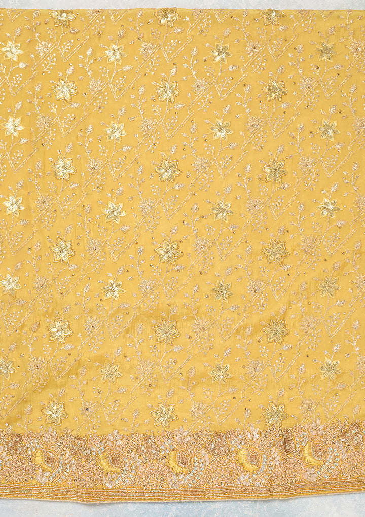 Yellow Zariwork Georgette Unstitched Salwar Suit