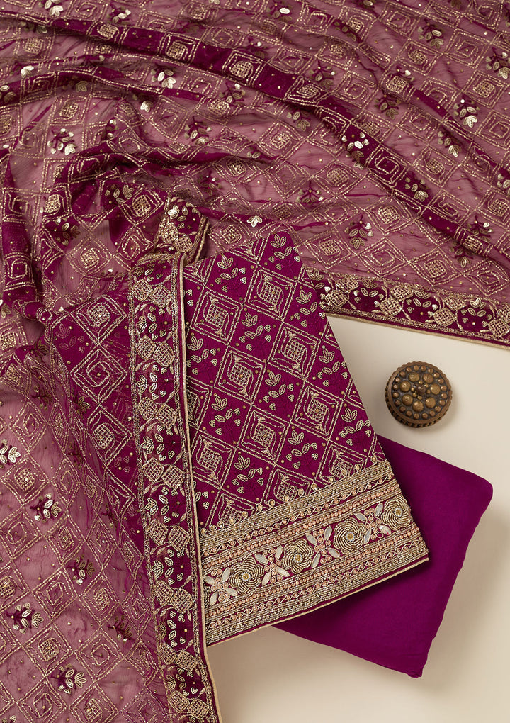 Purple Zariwork Georgette Unstitched Salwar Suit