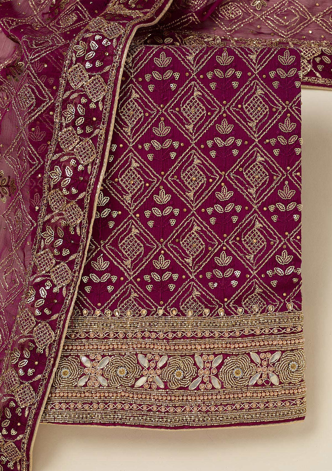 Purple Zariwork Georgette Unstitched Salwar Suit