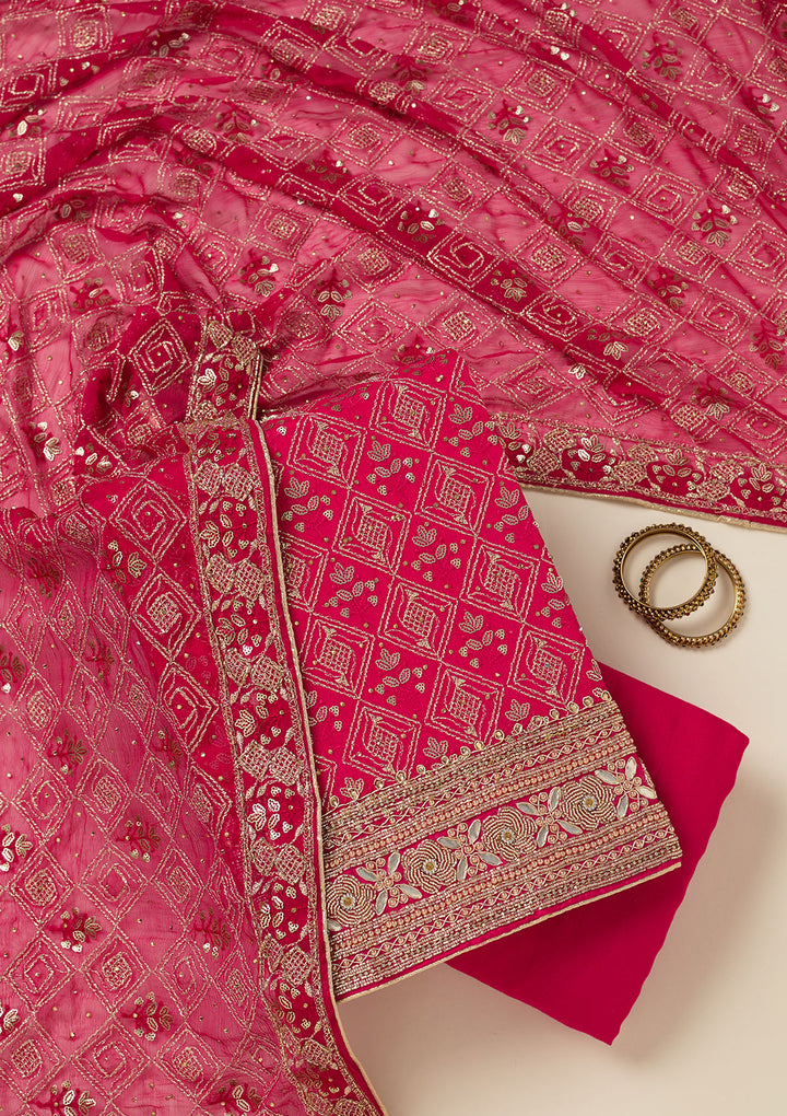 Rani Pink Zariwork Georgette Unstitched Salwar Suit
