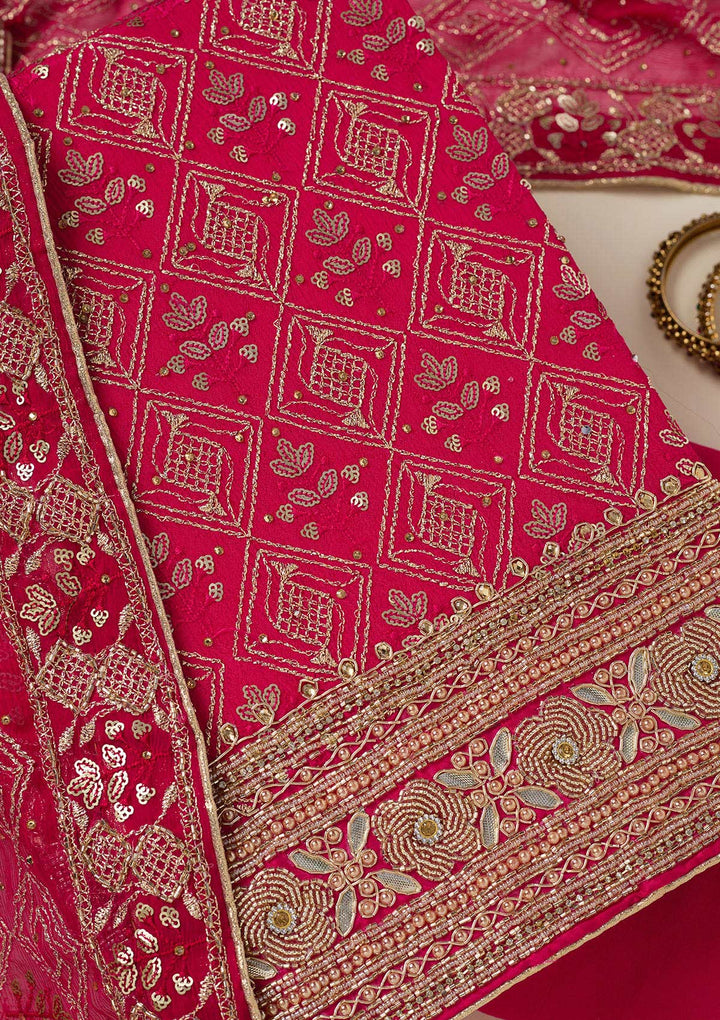 Rani Pink Zariwork Georgette Unstitched Salwar Suit