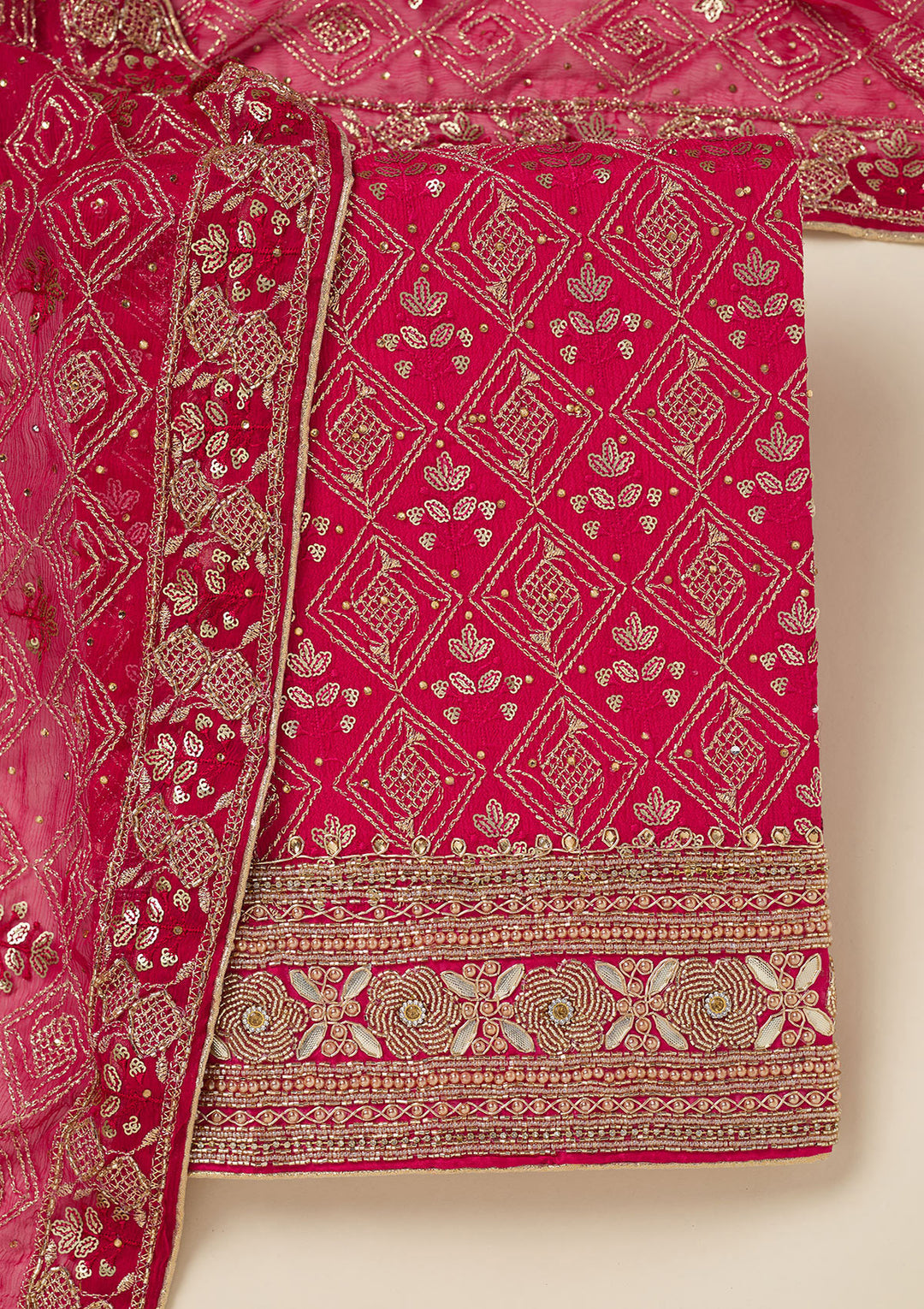 Rani Pink Zariwork Georgette Unstitched Salwar Suit