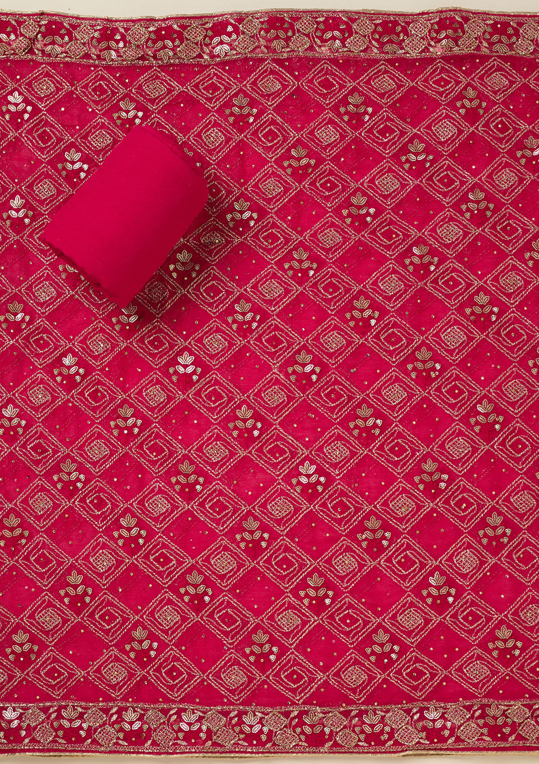 Rani Pink Zariwork Georgette Unstitched Salwar Suit