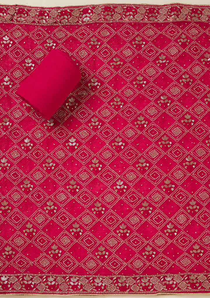 Rani Pink Zariwork Georgette Unstitched Salwar Suit