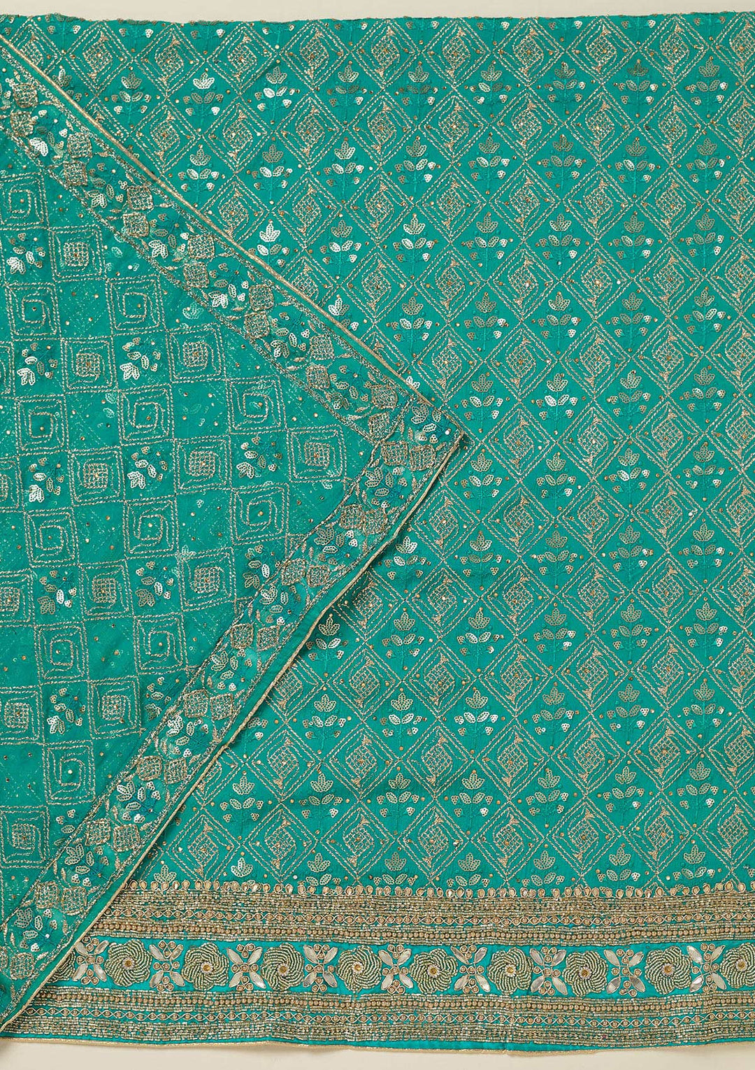 Turquoise Blue Zariwork Georgette Unstitched Salwar Suit