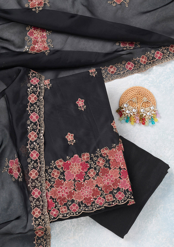 Black Zariwork Organza Unstitched Salwar Suit