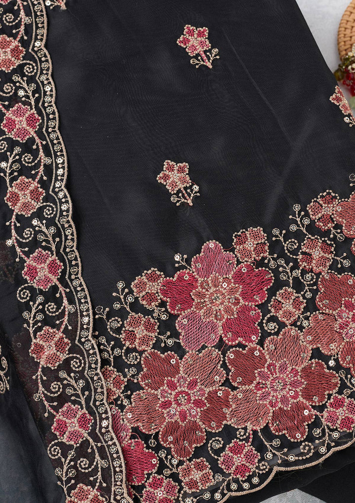 Black Zariwork Organza Unstitched Salwar Suit